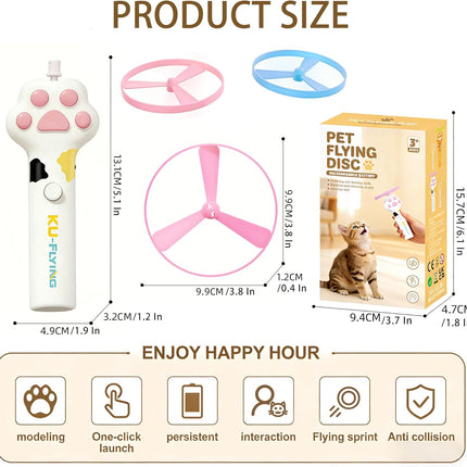 Cat Fetch Toy Launcher,Flying Disc Launcher Toy Rechargeable with 10 Flying Discs,Flying Cat Toy Disc Launcher for Kitten Dog Playing Interactive Hunting Tracking Toys for Outdoor Indoor,White