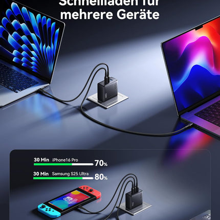 INIU for MacBook Pro Charger, 100W GaN Tech Fast Charging, 3-Port Compact Foldable Charger with USB C Cable, Power Adapter for Mac Book, iPhone 17, Samsung S25, Switch, Photographers, Outdoor, Travel