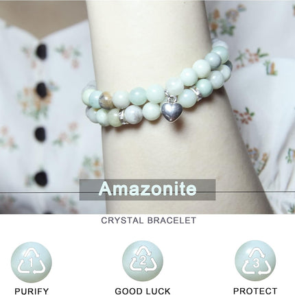 2Pcs Healing Crystal Bracelets for Women Handmade Beaded Bracelet Healing Prayers Crystal 8mm Natural Stone Beads Bracelet Stress Relief Get Well Soon Gifts