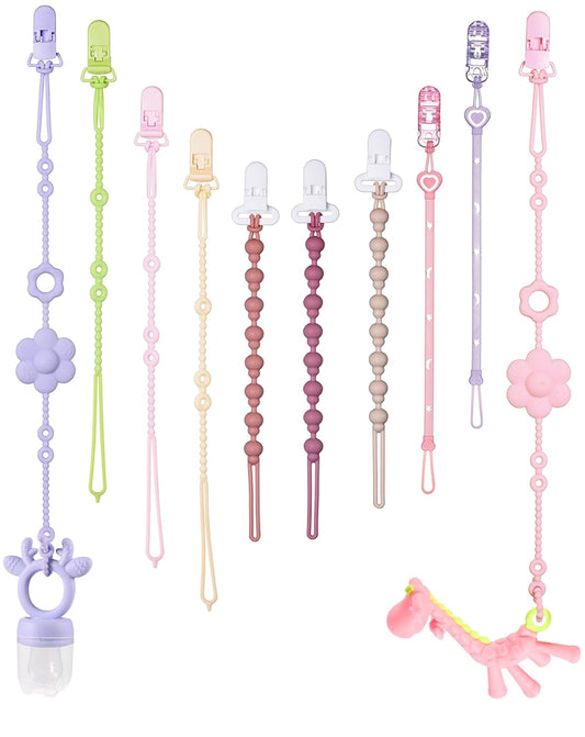 Pacifier Clips & Toy Straps 2-in-1 Combo, 10 Pack