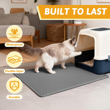 Litter Box Mat, Double-Layer Urineproof Design, 30" x 24" Gray