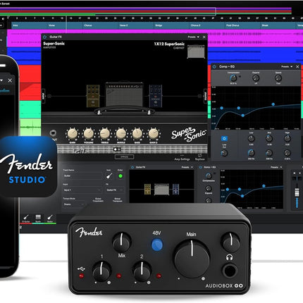 Fender AudioBox GO USB Audio Interface, for Guitarist, Vocalist, or Producer. Includes easy to use software, Fender Studio app, Amp and FX pack to create Studio Quality recordings. PC/Mac