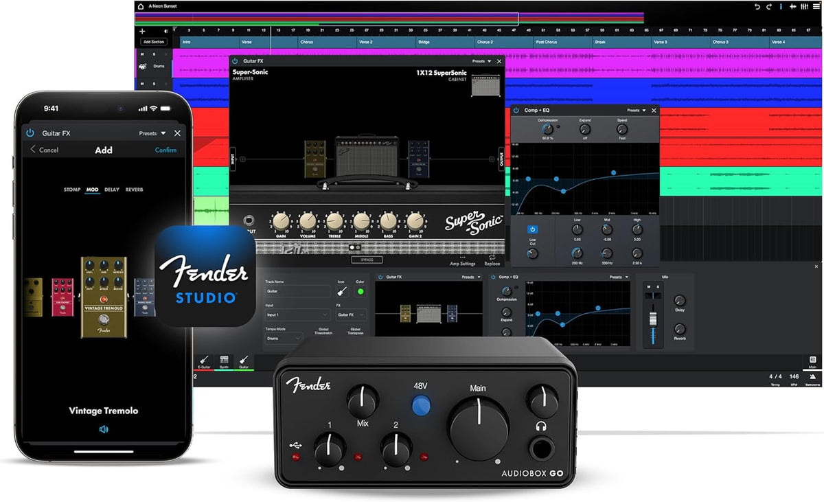 USB Audio Interface, for Guitarist, Vocalist, or Producer. Includes easy to use software, Studio app, Amp and FX pack