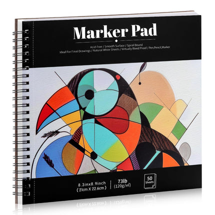 Bloc de papel para rotuladores de 50 hojas, 7.6 × 7.6 in, 120gsm, cuaderno de bocetos para rotuladores de alcohol