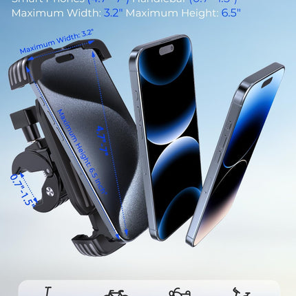 Bike Phone Holder Mount, Motorcycle Phone Mount, 360° Adjustable Phone Holde Mount for Bike and Motorcycle, Shockproof & Anti-Shake Design, Fits 4.7–7” Smartphones (Black)