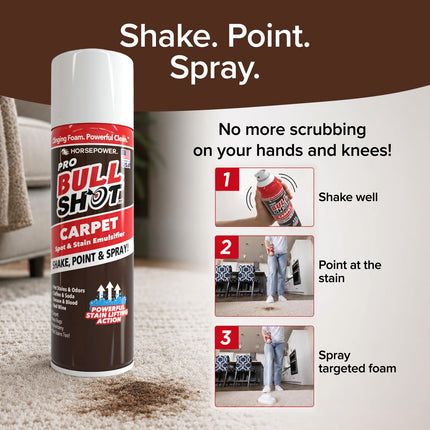 Bull Shot Pro Carpet, Professional Strength Carpet Spot & Stain Remover | Stain-lifting foam action, removes coffee, soda, wine, grease, new & old stains, just point & spray