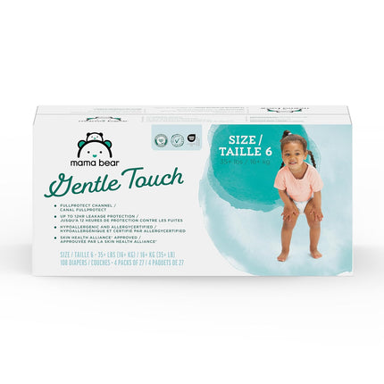 Amazon Brand - Mama Bear Gentle Touch Diapers, Size 6, 108 Count (4 packs of 27)