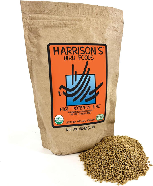 High Potency Fine Organic Bird Food Pellets for Small to Medium Birds, 1 lb