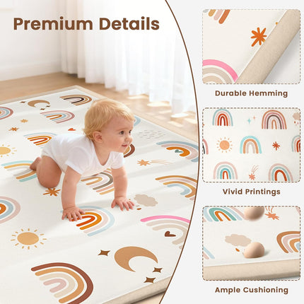 59"×71" Baby Play Mat for Floor & Playpen, 1.2" Thick High-density Foam Nursery Mat for Tummy Time, Soft Plush Carpet with Non-slip Bottom for Infant Toddler Baby Crawling & Playing (Rainbow)