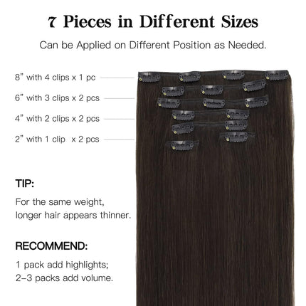 HOTBANANA Human Hair Clip in Hair Extensions, Dark Brown 120g Clip in Hair Extensions Real Human Hair Straight Remy Hair Clip in 18 Inch 7pcs