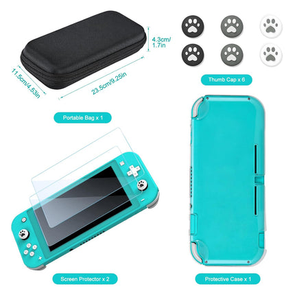 innoAura Switch Lite Case 12-in-1 Accessories Bundle for NS Switch Lite (2019), with Protective Carrying Case, Hand Strap, Screen Protector & Cute Thumb Grips, Black
