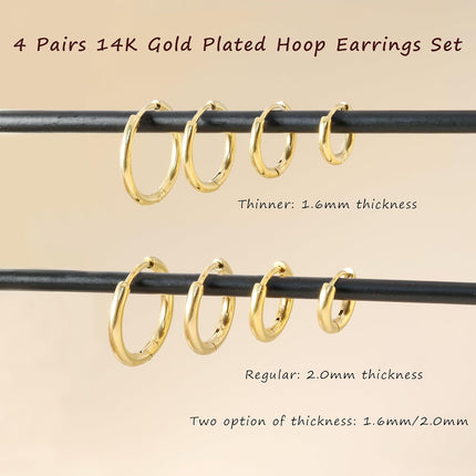 Small Hoop Earrings for Women Men Girls 14k Real Gold Plated Thin Gold Huggie Hoops Set for Cartilage Helix Hypoallergenic Surgical Stainless Steel 6/8/10/12mm
