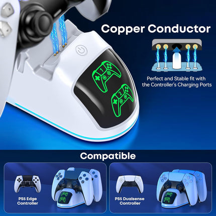 OIVO PS5 Controller Charger Station Compatible with PlayStation 5 Dualsense & Edge Controllers, RGB PS5 Controller Charging Dock Holder Stand with Fast Charge Cable for PS 5 Accessories Kits