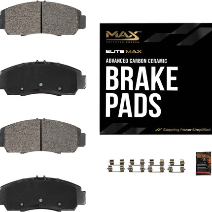 Max Advanced Brakes - EliteMAX Front Brake Pads for 2019-2023 Ram 1500, Carbon Ceramic Front Brake Pads, Hardware Included, Heavy-Duty Braking, Towing