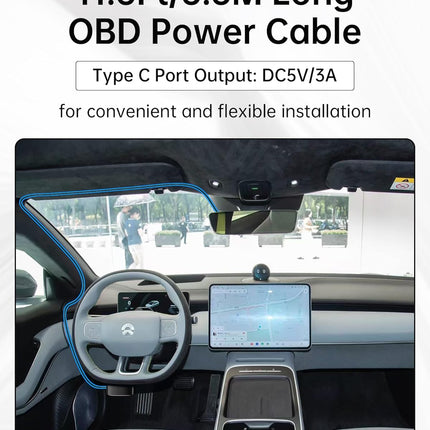 OBD OBD2 Power Cable for Dash Camera, OBDII to USB C Adapter Hardwire Kit 24 Hours Surveillance with Low Voltage Protection(11.6V Auto-Cutoff) for Dashcam, GPS, Radar, 12-36V to 5V/3A (3.5m/11.5ft)