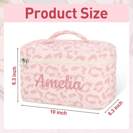 Personalized Large Quilted Makeup Bag for Women,Custom Cotton Travel Cosmetic Bag with Embroidered Name,Cute Toiletry Organizer Bag Bridesmaid Birthday Gift