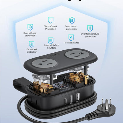 Travel Power Strip, ORICO 4 Outlets 3 USB Ports (1 USB C) with 4FT Wrapped Short Extension Cord Small Power Strip, Compact for Hotel Travel Essentials Cruise Approved-AP3