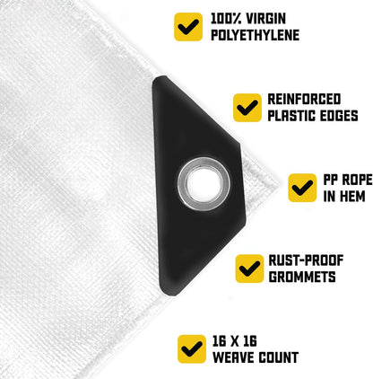 Extreme Heavy Duty 20 Mil Waterproof White Tarp Cover, 12 ft x 16 ft - photo 4