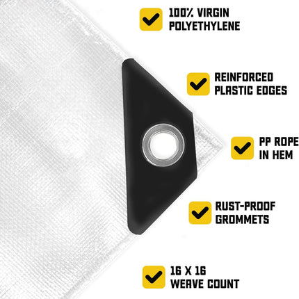 Core Tarps Extreme Heavy Duty 20 Mil Tarp Cover, Waterproof, UV Resistant, Rip and Tear Proof, Poly Tarpaulin with Reinforced Edges for Roof, Patio, Pool, Boat (White 10′ X 20′)