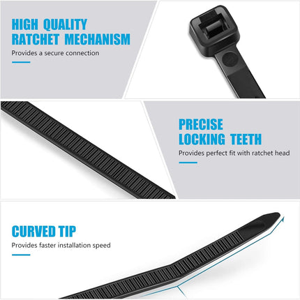 Zip Ties 8 inch Heavy Duty Zip Ties with 120 Pounds Tensile Strength, Black Cable Ties, 100 Pieces,by Karoka