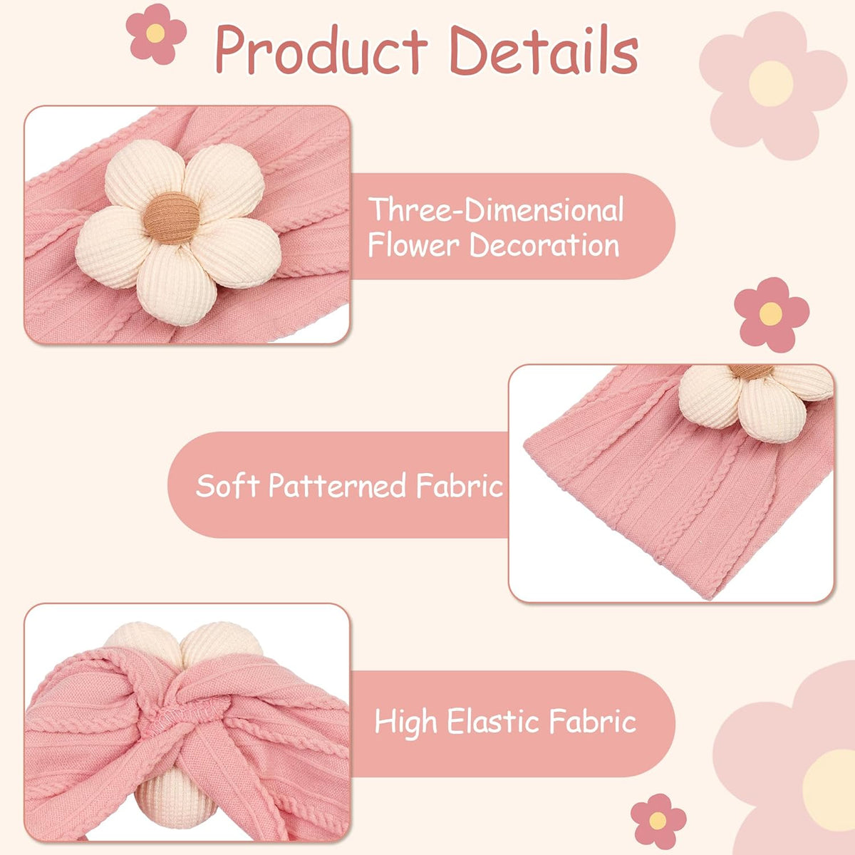 5 Pcs Baby Flower Headbands Baby Girls Nylon Headbands Soft Hairbands Hair Accessories for Newborn - photo 3