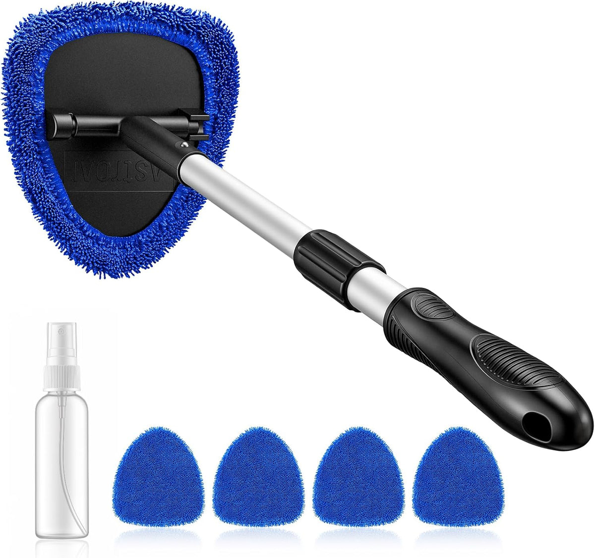 21-Inch Windshield Cleaner Tool with Extendable Handle and 4 Reusable Microfiber Pads, Blue