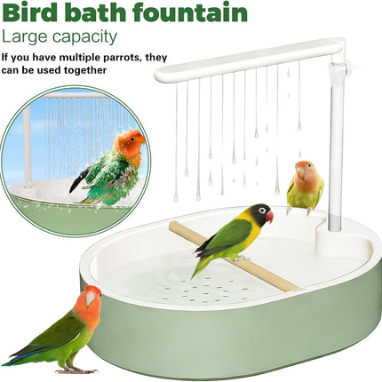Parrot Bathtub,Bird Shower Parakeet Bath for Cage with Adjustable Water Flow Control Valve, Contains USB and Pump,tarpaulin,for Pet Birds,Cockatiel,Budgie,Suitable for Many Kinds of Birds(Green)