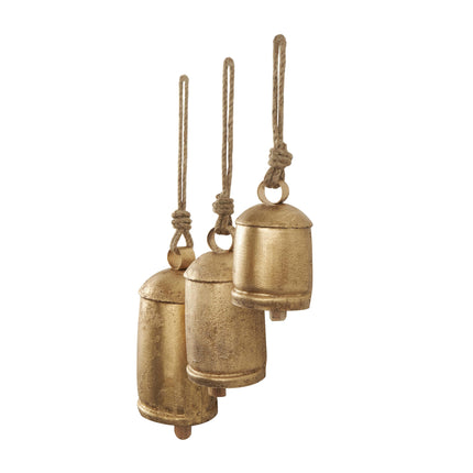 Metal Cow Bells, Meditation Bell, Set of 3, 10", 7", 5"H, Gold