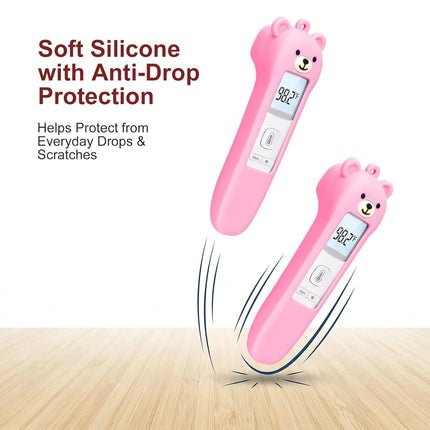 Cute Bear Silicone Thermometer Case Compatible with GoodBaby No-Touch Thermometer, Soft Anti-Drop Protective Cartoon Animal Cover Helps Calm Babies During Temperature Checks - Pink