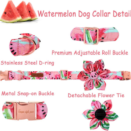 Unique style paws Dog Collar with Flower Tie Cotton Watermelon Collar Adjustable Summer Collar for Small Medium Large Dogs - M