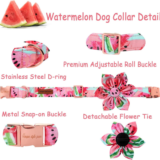 Dog Collar with Flower Tie Cotton Watermelon Collar Adjustable Summer Collar for Small Medium Large Dogs - photo 2