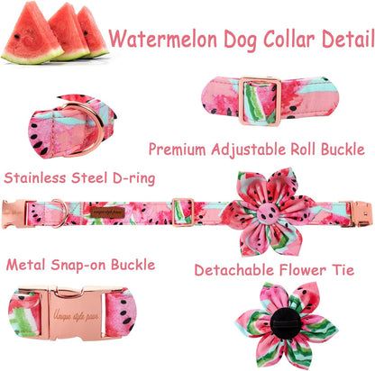 Dog Collar with Flower Tie Cotton Watermelon Collar Adjustable Summer Collar for Small Medium Large Dogs - photo 2