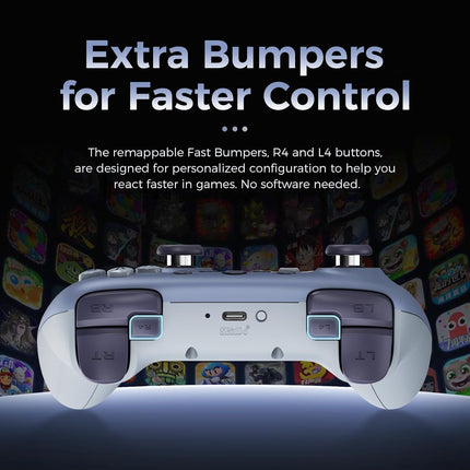 AKNES 8Bitdo Ultimate 2C Wireless 2.4G Controller for Windows PC and Android, Gamepad with Hall Effect Joysticks and Hall Triggers, 1000Hz Polling Rate, Remappable L4/R4 Bumpers - Blueberry