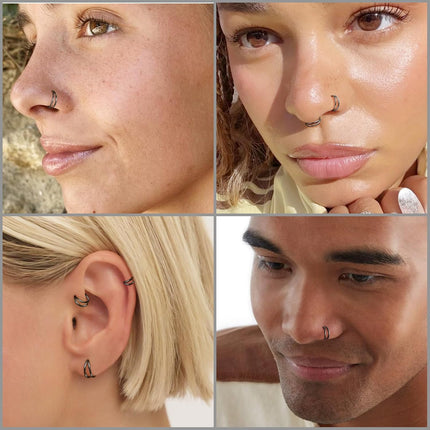 Titanium Double Hoop Nose Ring 20G 18G Gold Silver Black Nose Rings Hoops for Women Men Hypoallergenic 6mm 7mm 8mm 9mm Nose Nostril Septum Cartilage Helix Daith Conch Rock Piercing Jewelry