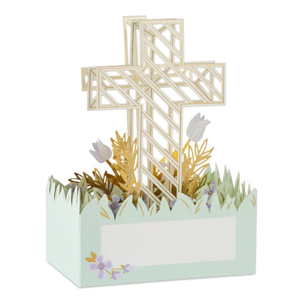 Hallmark Paper Wonder Religious Pop-Up Card (Rejoice, Gold Cross with Purple Flowers) for Easter, Confirmation, First Communion