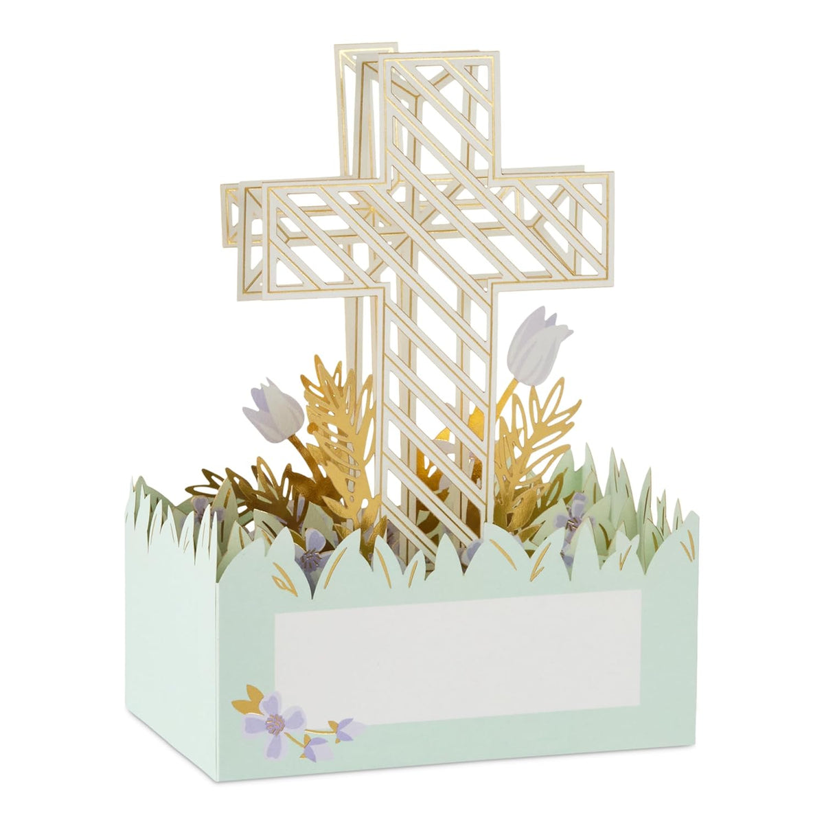 Religious Pop-Up Card (Rejoice, Gold Cross with Purple Flowers) for Easter, Confirmation, First Communion - photo 2