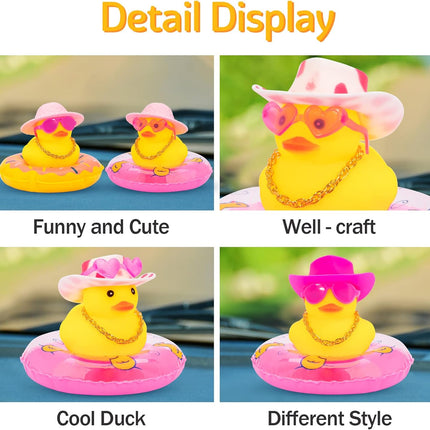 wonuu Car Rubber Duck Car Duck Decoration Dashboard Car Ornament for Car Dashboard Decoration Accessories with Mini Flower Hat Swim Ring Necklace and Sunglasses, I_red Heart Glasses&Pink Hat