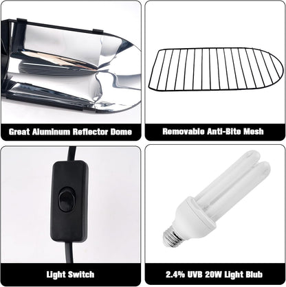 Bird Cage Light Fixture Combo Kit with Chew Guard,Lamp Hood with 2.4% UVB UVA 20W Compact Fluorescent - photo 3