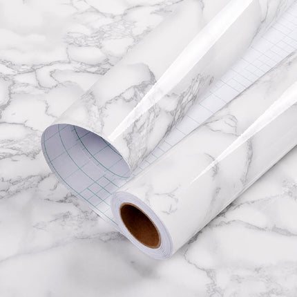 Glossy Marble Contact Paper White Peel and Stick for Countertop