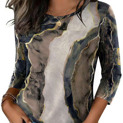 Women's Casual 3/4 Sleeve T-Shirts Round Neck Tunic Tops Work Blouse