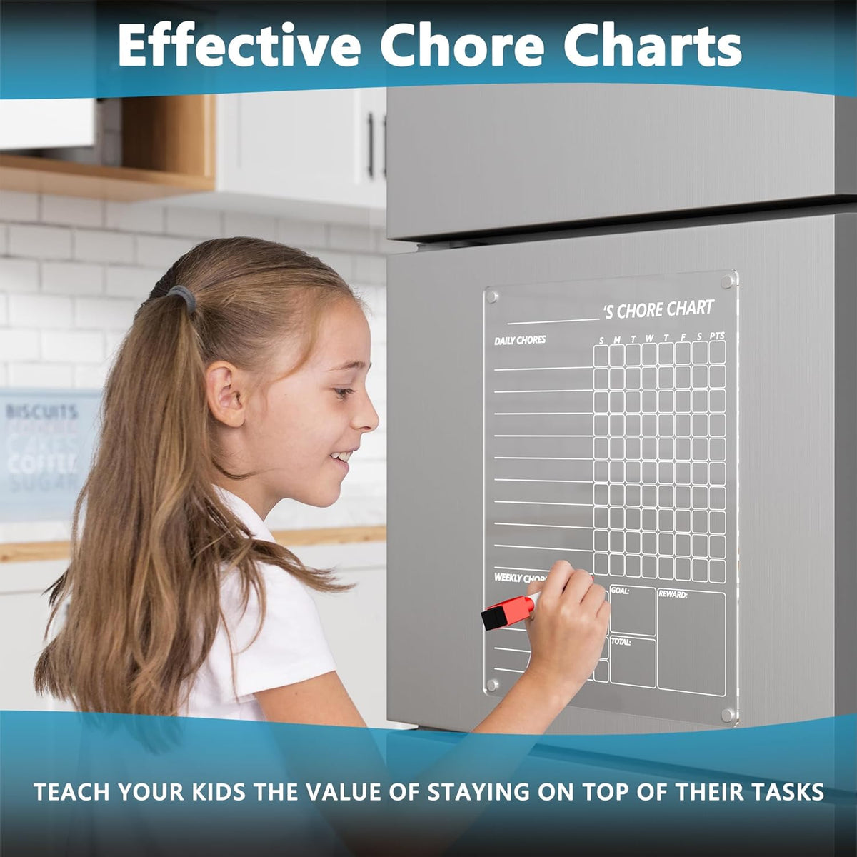 Acrylic Magnetic Chore Chart for Fridge, Clear Dry Erase Chores Chart for Refrigerator, Responsibility - photo 5