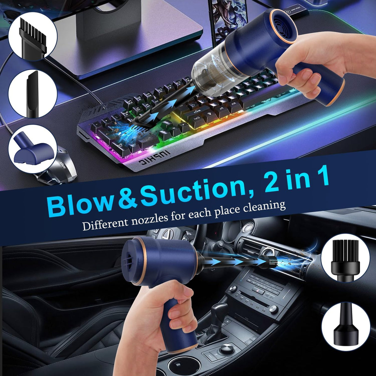 Handheld Car Vacuum Cleaner and Air Duster, 9000Pa 120W with LED Light - photo 2