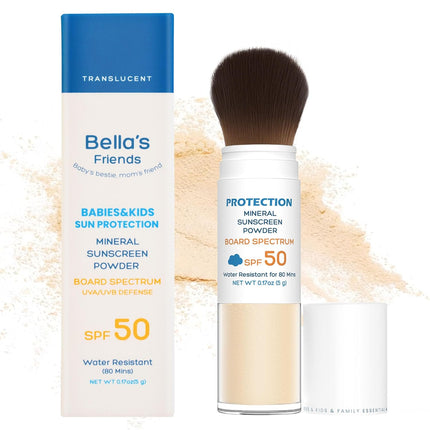 Powder Sunscreen for Kids SPF 50, Brush-On Zinc Oxide Mineral Powder for Face and Body, Reef Safe Scalp Sunscreen Brush, Waterproof, Travel Size, Beach Summer Camping Essentials for Kids Babies