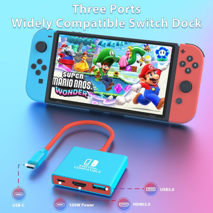 pdobq Switch Dock Switch Docking Station for Nintendo, Portable Switch1 TV Adapter Support 4K/60HZ TV Mode Compatible Steam Deck/Switch OLED, Travel Dock with HDMI2.0 USB3.0 Port