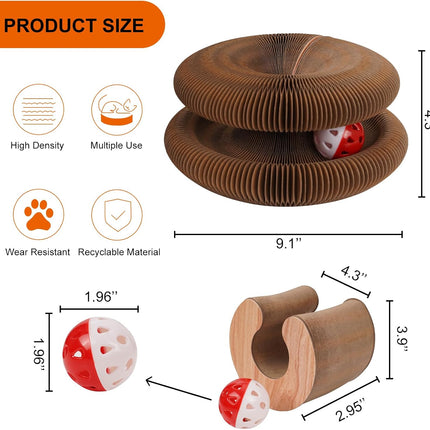 Kitty Kurls Cat Toy Magic Organ Cat Scratching Board, Durable Foldable & Reversible Infinity Style Interactive Kitty Kurlz Cat Scratcher for Indoor Cats Toy, Furniture Protector, Cats Accordion Toy