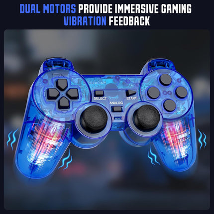 GamingBoy Wireless Controller for PS2, 2 Pack 2.4G Dual Vibration Gamepad Joystick Compatible for Play station 2, Ps-2 Game Remote with Wireless Receivers (Clear Blue and Clear Green)