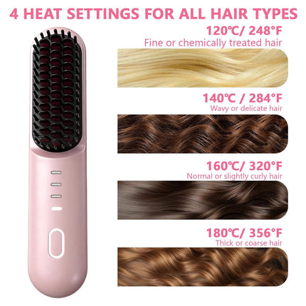 Go Brush Pro for Short Hair - 2026 Upgraded Cordless hair Straightening Brush, 4 Temperature Settings, Fast Heat, MCH Ceramic Care, 4000mAh Rechargeable Straightener for Frizz-Free Styling (pink)