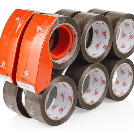 BOMEI PACK Heavy Duty Packing Tape with Dispenser 1.88'' x 66 YDs, Brown Box Tape for Packaging Shipping Moving Storage and Mailing, Strong Package Tape 12 Rolls + 2 Dispensers, Total 792 YDs