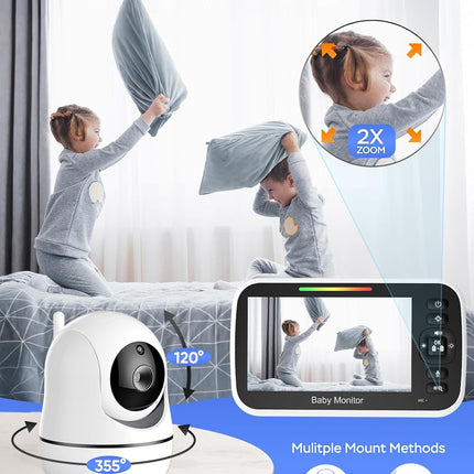 GoodBaby 5" Baby Monitor with Camera and Audio, No WiFi Secure Camera, 30-Hour Battery, Remote PTZ, Auto Night Vision, Room Temperature, Two-Way Audio，Lullabies，960 ft Range