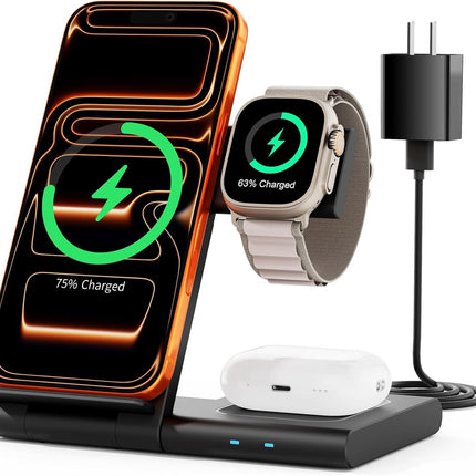 New Travel Portable Wireless Charger: for Apple Charging Station 3 in 1 Charger Stand Multiple Devices for Apple - iPhone 17 16 15 14 Pro Max 13 12 11 - Watch 2-11 SE Ultra Series - Airpods 4 3 2 Pro